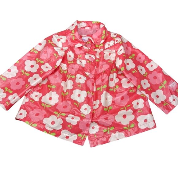 OshKosh BGosh Rain Jacket Toddler Girls Pink Floral Snap Front Size 3T - Picture 1 of 11